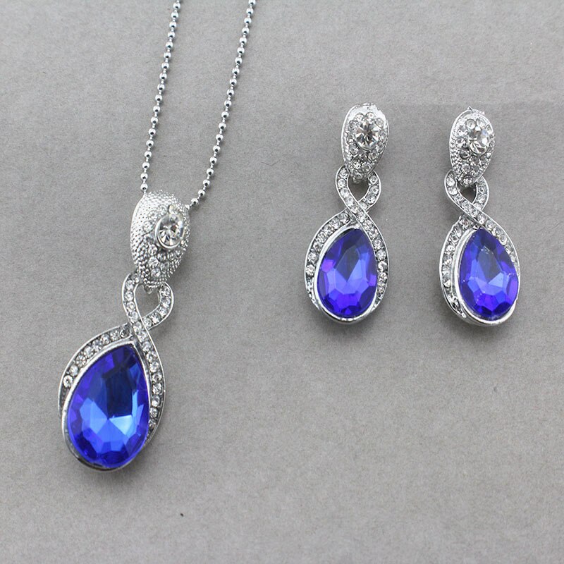 jiayijiaduo Wedding Jewelry Imitation Pendant Necklace earrings set Green crystal Crystal Bridal Jewelry Sets for women