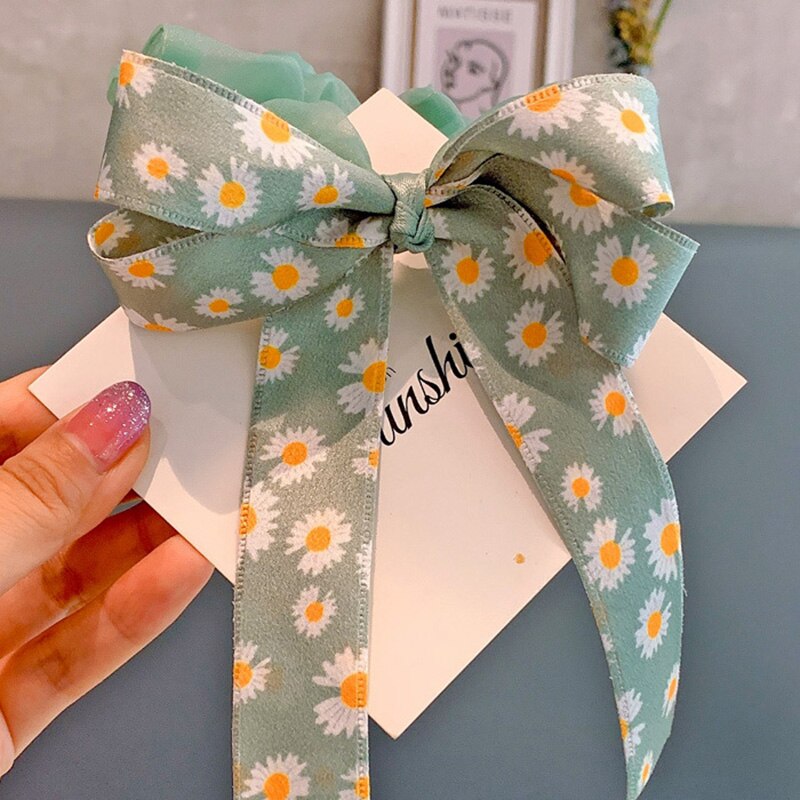 Large Ribbon Bowknot Hair Scruchies Girls Streamer Ponytail Holder Kids Flower Elastic Hair Bands Hair Ring Sweet Accessories