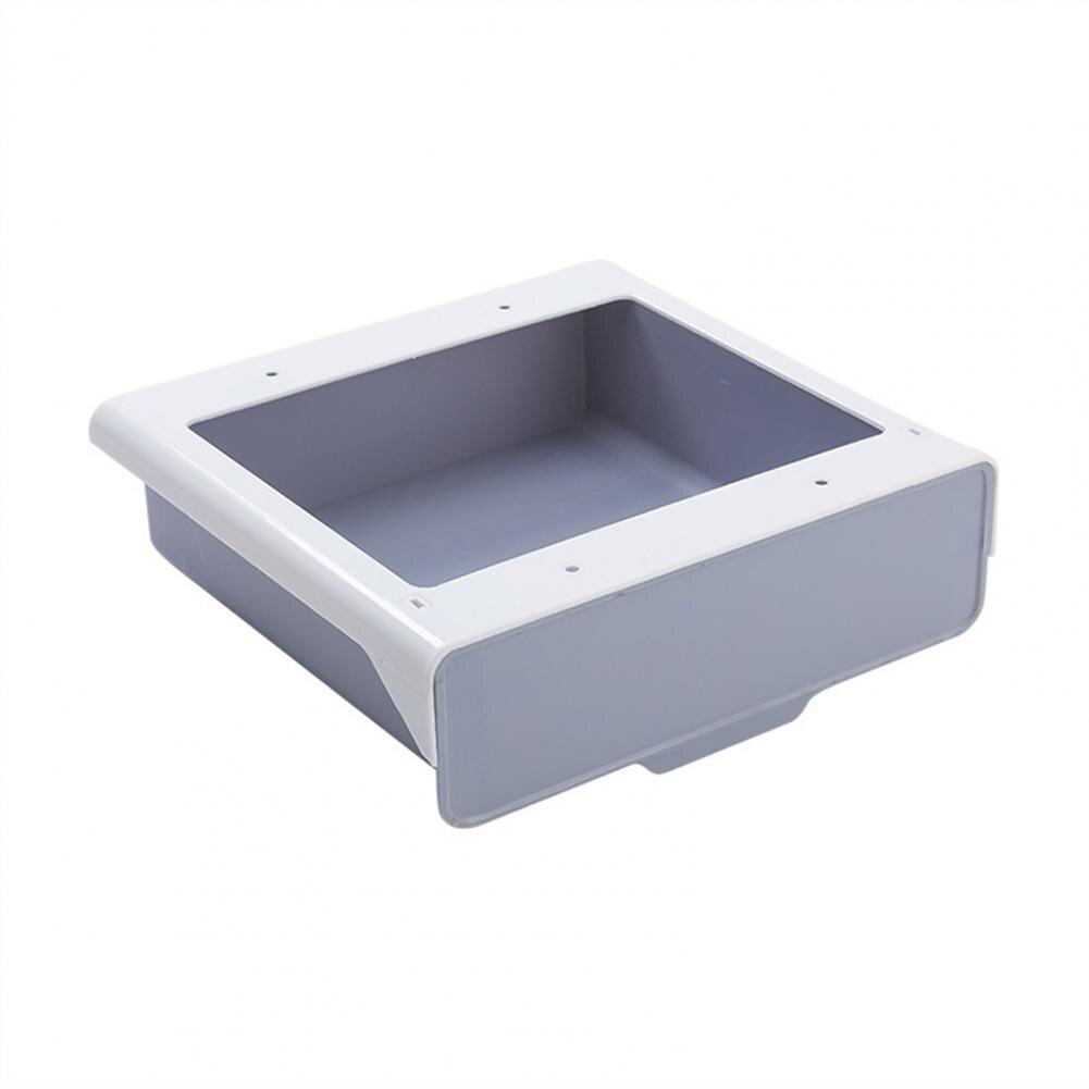 Hidden Storage Drawer Kitchen Organizer Hanging Punch-free Storage Boxes Under Table Self-adhesive Drawer Case Fork Spoon Tray: Grey White S