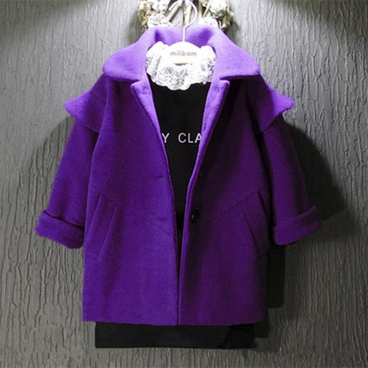 Abrigo de lana de otoño e invierno para niñas, para niños, manga larga sólida, prendas de vestir de una sola botonadura, abrigo largo y grueso de