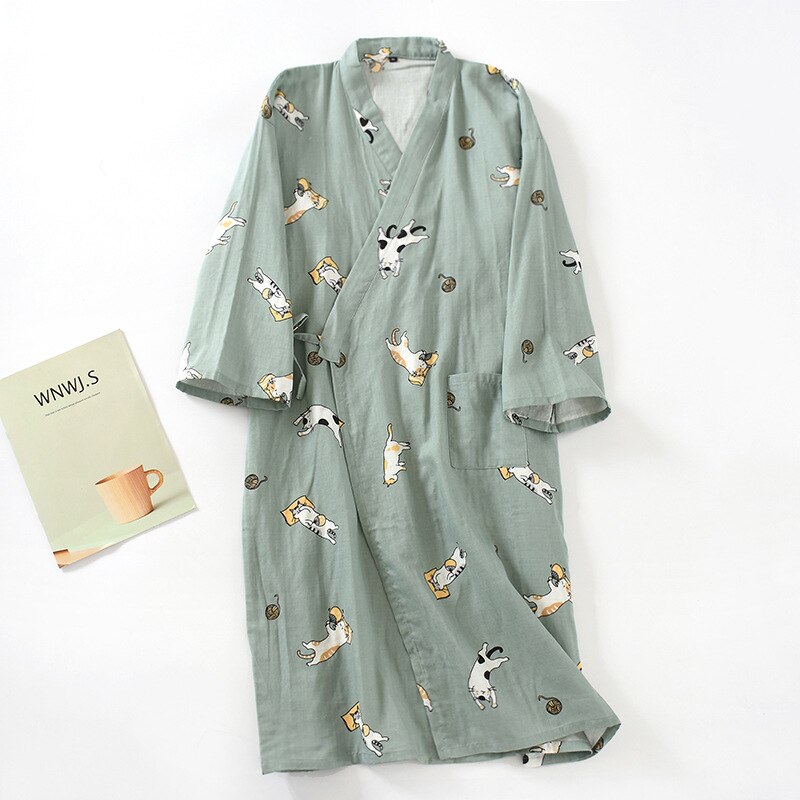 Bata de algodón de gasa para hombre, Kimono japonés Yukata fino suelto, pijama con capucha y cuello en V, novedad de 100%