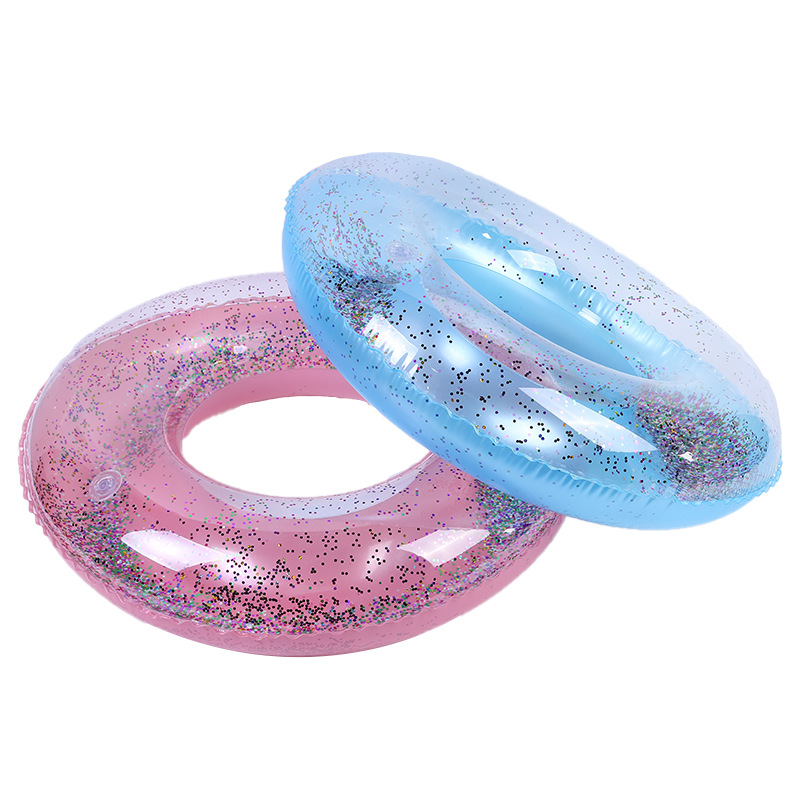 Transparent uppblåsbar ringmadrass simrör glitter flotte rund badring sommar pool vattenmadrass vuxen säng vatten roliga leksaker