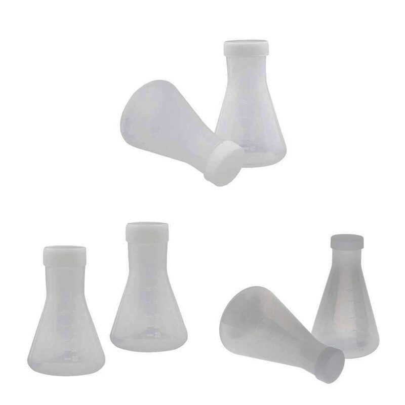 Matraz de plástico con tapa para laboratorio, frasco de plástico con tapa, medición, engrosado suave, 50ml, 100ml, 250ml, 6 piezas