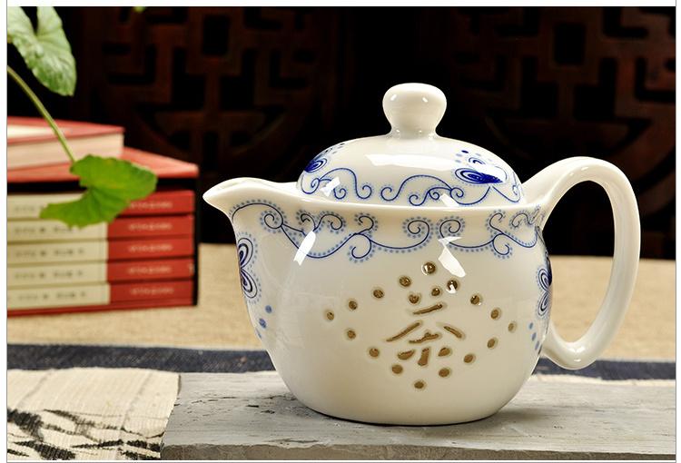 Chinese Kung Fu Porcelain Teapot with Infuser Handmade Dragon Flower Puer Tea Pot 350ml Ceramic Samovar Kungfu Teaware: White
