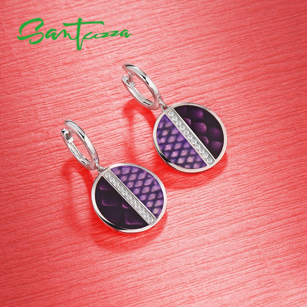 SANTUZZA argent ensemble de bijoux pour les femmes 925 en argent Sterling Chic violet cercle boucles d'oreilles goutte ensemble de bagues Fine bijoux à la main émail
