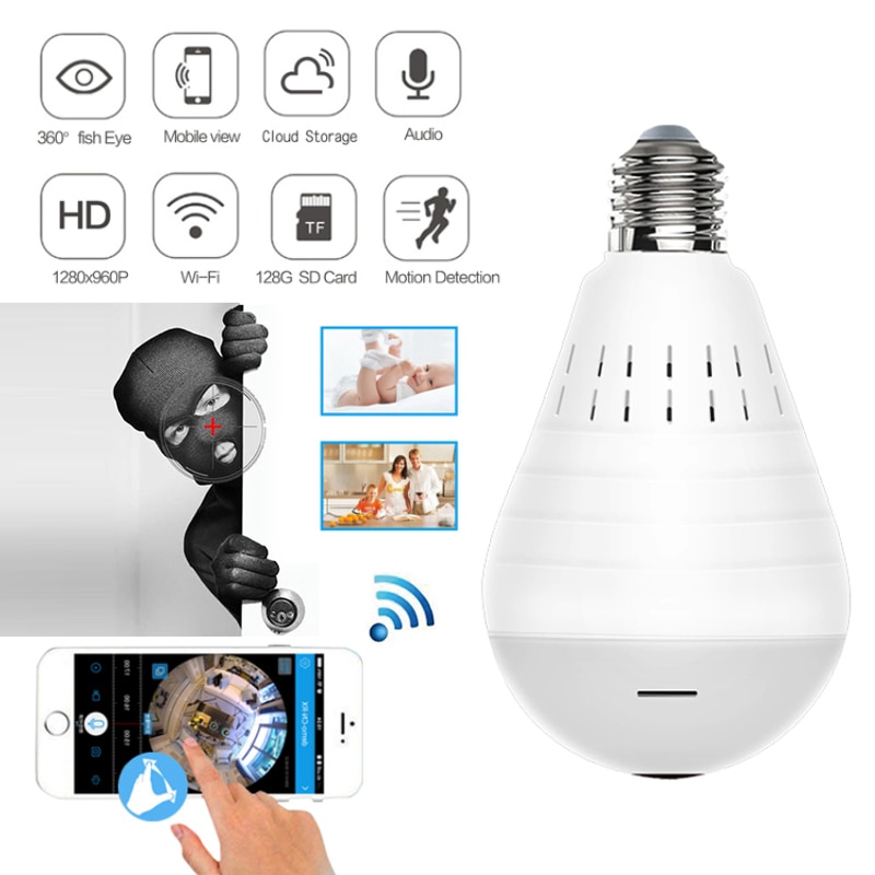 960P HD Draadloze Panoramisch Home Security 360 Graden LED Licht WiFi CCTV Fisheye Bulb Lamp IP Camera Video Surveillance 1.3MP
