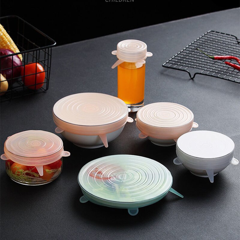 Tapas de silicona reutilizables para alimentos, cubiertas elásticas ajustables para cuencos, tapas para cocina, accesorios de mantenimiento fresco, 6/12/24 Uds.
