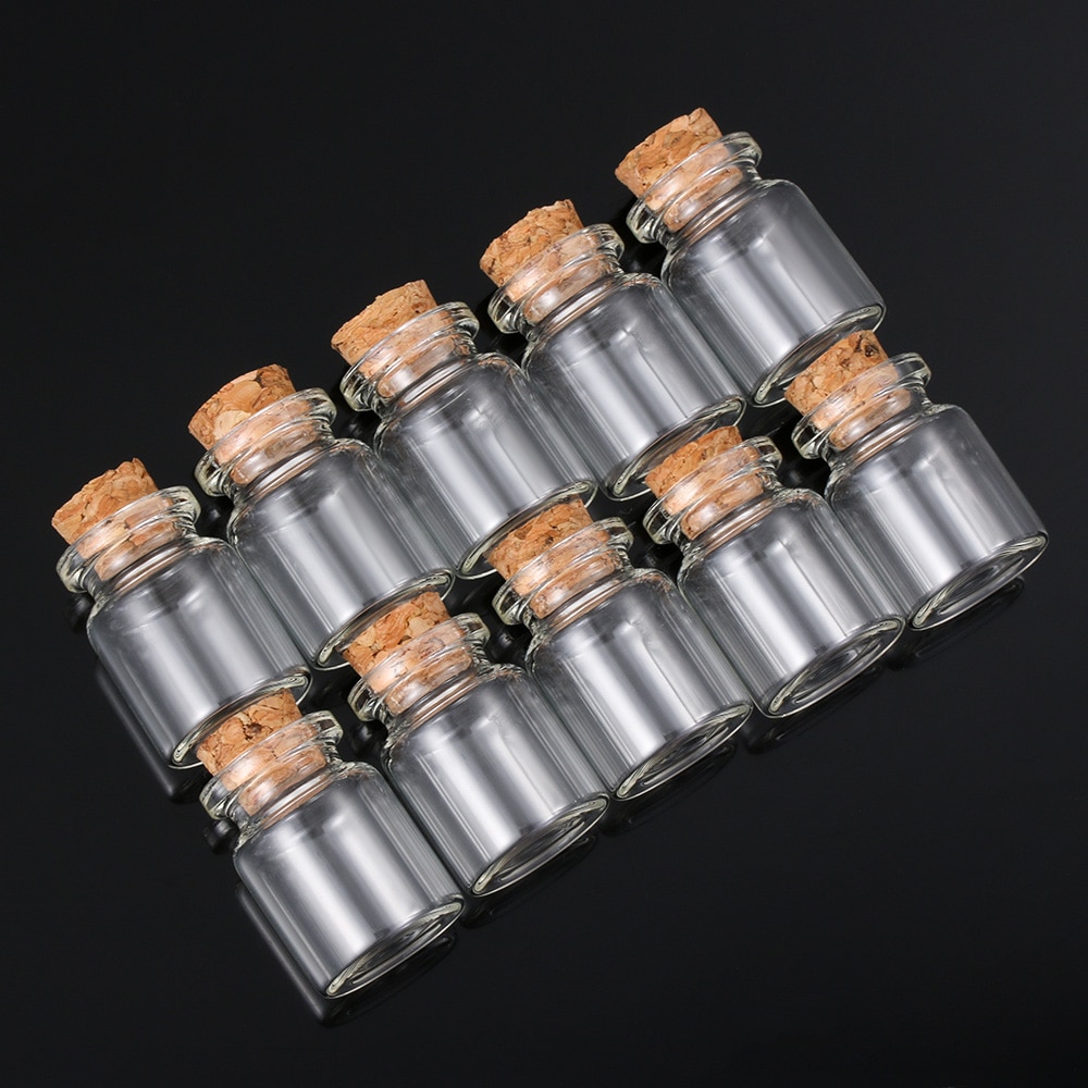 5/8/12/15ml 10pcs/pack Clear Vials Glass Bottle Blank Empty Wishing Message Bottles Transparent With Cork Stopper Tiny Small