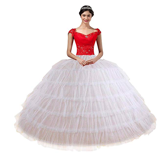 White Petticoats for Wedding Dress 6 Hoops 6 Layers Tulle Adjustable Ball Gown Prom Crinolina Vestido De Novia: Smaller