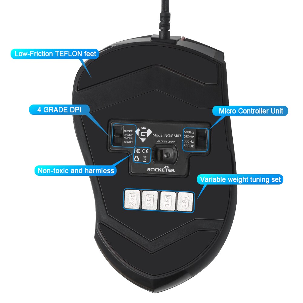 Rocketek Usb Wired Gaming Mouse 4000Dpi 7 Knoppen Optische Programmeerbare Game Muizen Met Backlight Ergonomische Voor Laptop Pc Computer