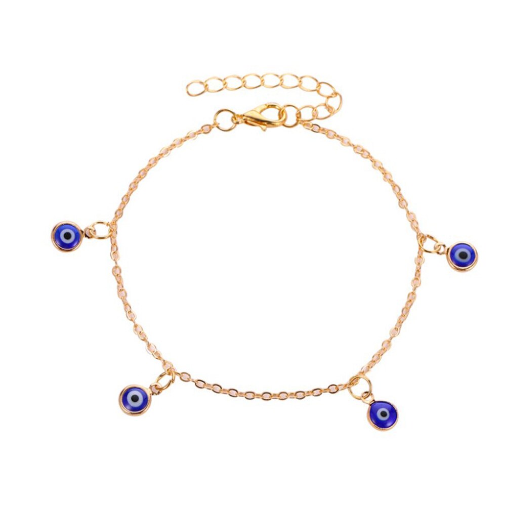 Lucky Eye Blauw Turkse Evil Eye Enkelbandje Goud Zilver Kleur Voet Chain Enkelband Verstelbare Voor Vrouwen Meisjes Sieraden LE494: gold color