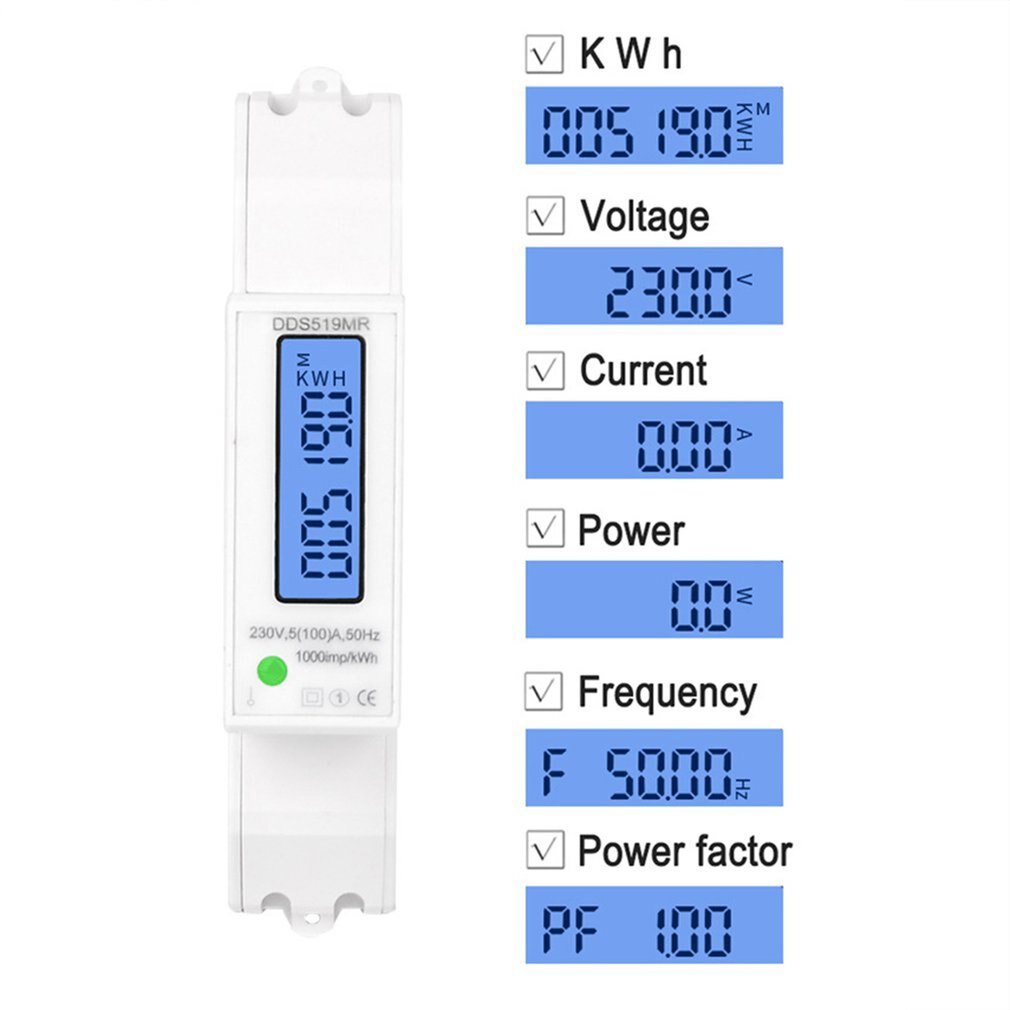 Multifunctionele Digitale Voltmeter Amperemeter Wattmeter Lcd Backlight Display Din Rail Kwh Meter Ac 230V 5-100A RS485 Modbus Uitgang