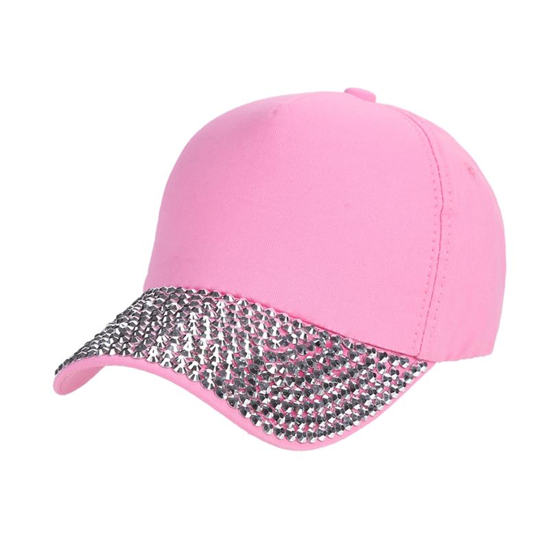 Unisex besat krystal rhinestone kant justerbar tennis cap hat til sommer sport udendørs aktivitet: Lyserød