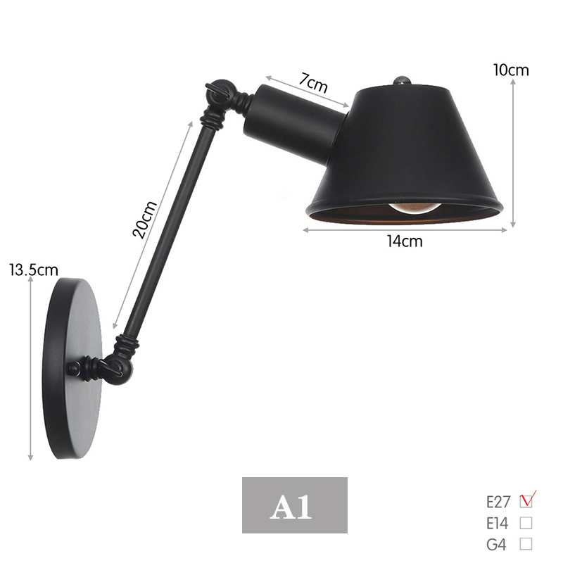 Svart rustikk årgang svømmearm vegglampe retro lange leselys på veggen justerbar jernapplikasjon murale armatur hjem: Hvit