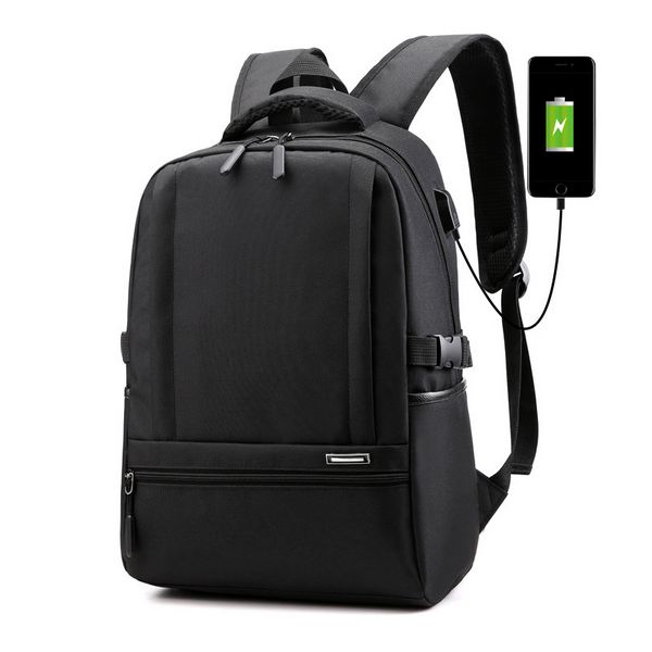 USB Charing Men Backpack Laptop Mochila Mujer Solid Student Travel School Bag For Men Business Large Shoulder Bags CJ995: Black