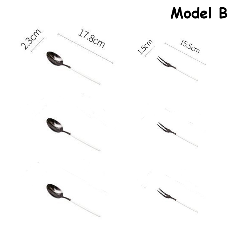 Tenedor principal para carne, cuchillo para sopa, cuchara, juego de cubiertos para café, estilo Simple, tenedores para fruta, postre, cubiertos de la cena en blanco y negro: Model B