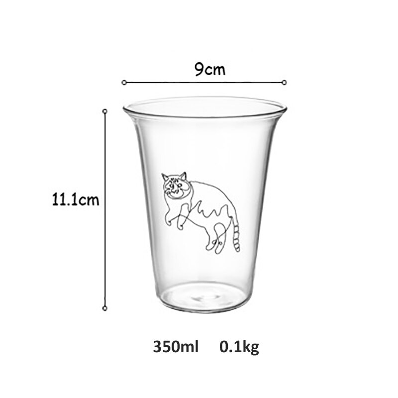 350ml Cartoon Cat Glass Mug Heat-resistant Coffee Milk Mug Handmade Beer Mug Tea Glass Whiskey Transparent Glass Cups Drinkware