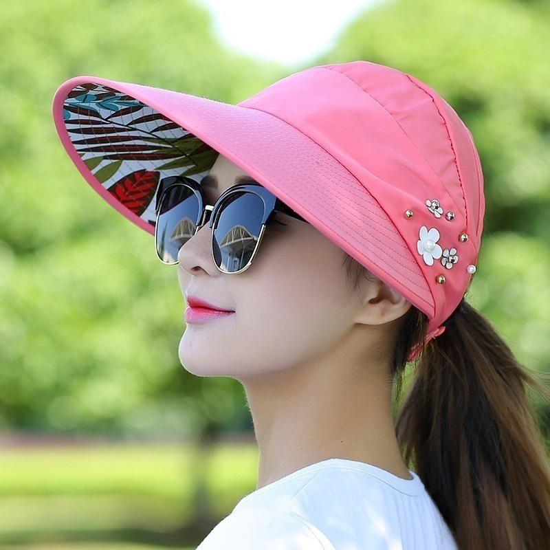 Kvinder dame solhat strand hat uv beskyttelse anti-uv visir foldbar hætte til udendørs  b2 cshop: Rød