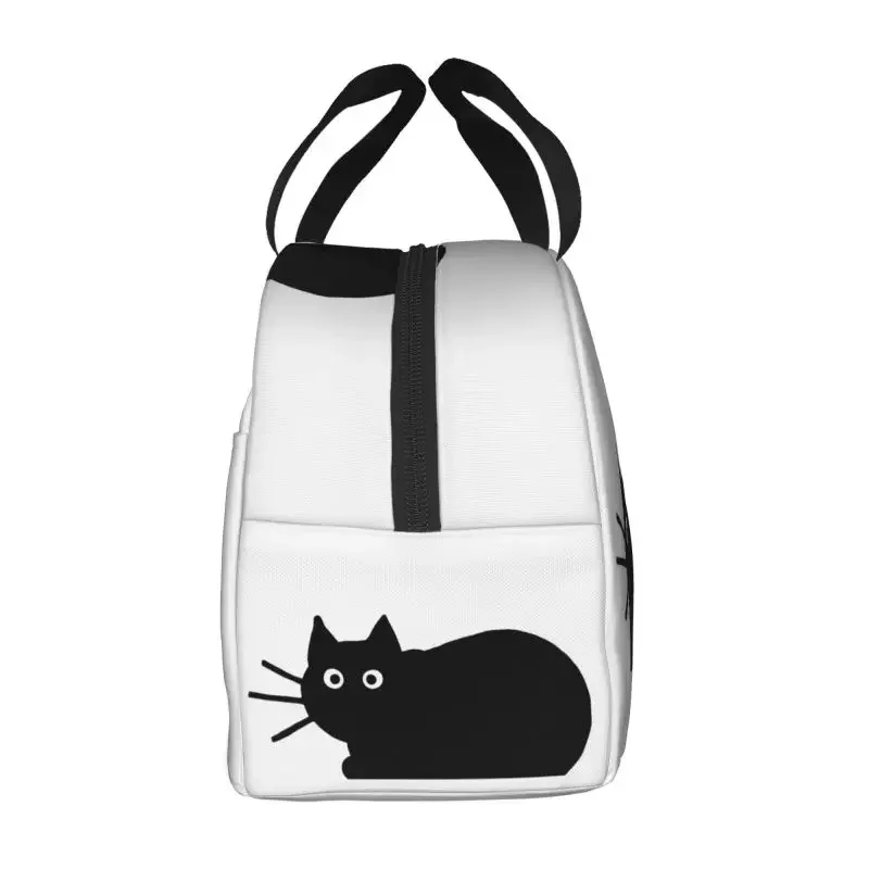 Aangepaste zwarte kat lunchtas dames warme koeler geïsoleerde lunchcontainer box voor student schoolwerk picknick voedsel draagtassen