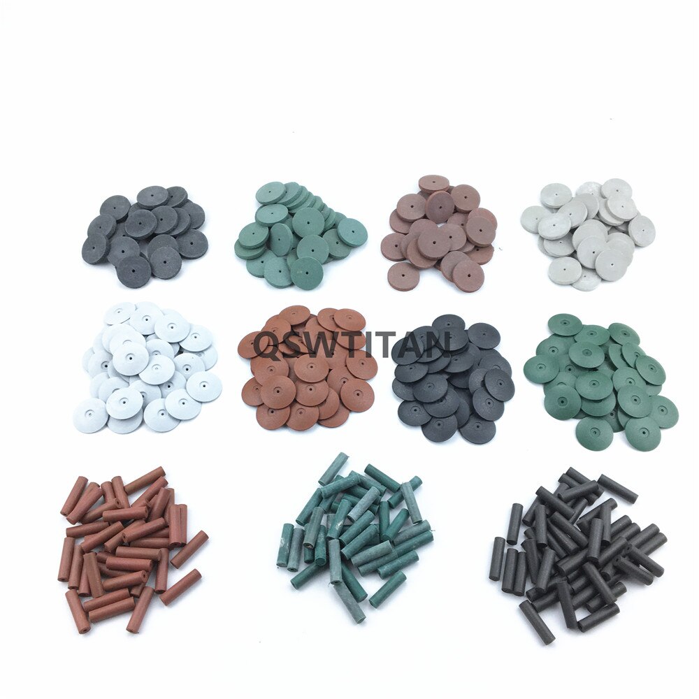 Roue de polissage en caoutchouc et silicone, assortiment de 100 pièces, particules de polissage, matériel de laboratoire dentaire, meulage en alliage métallique