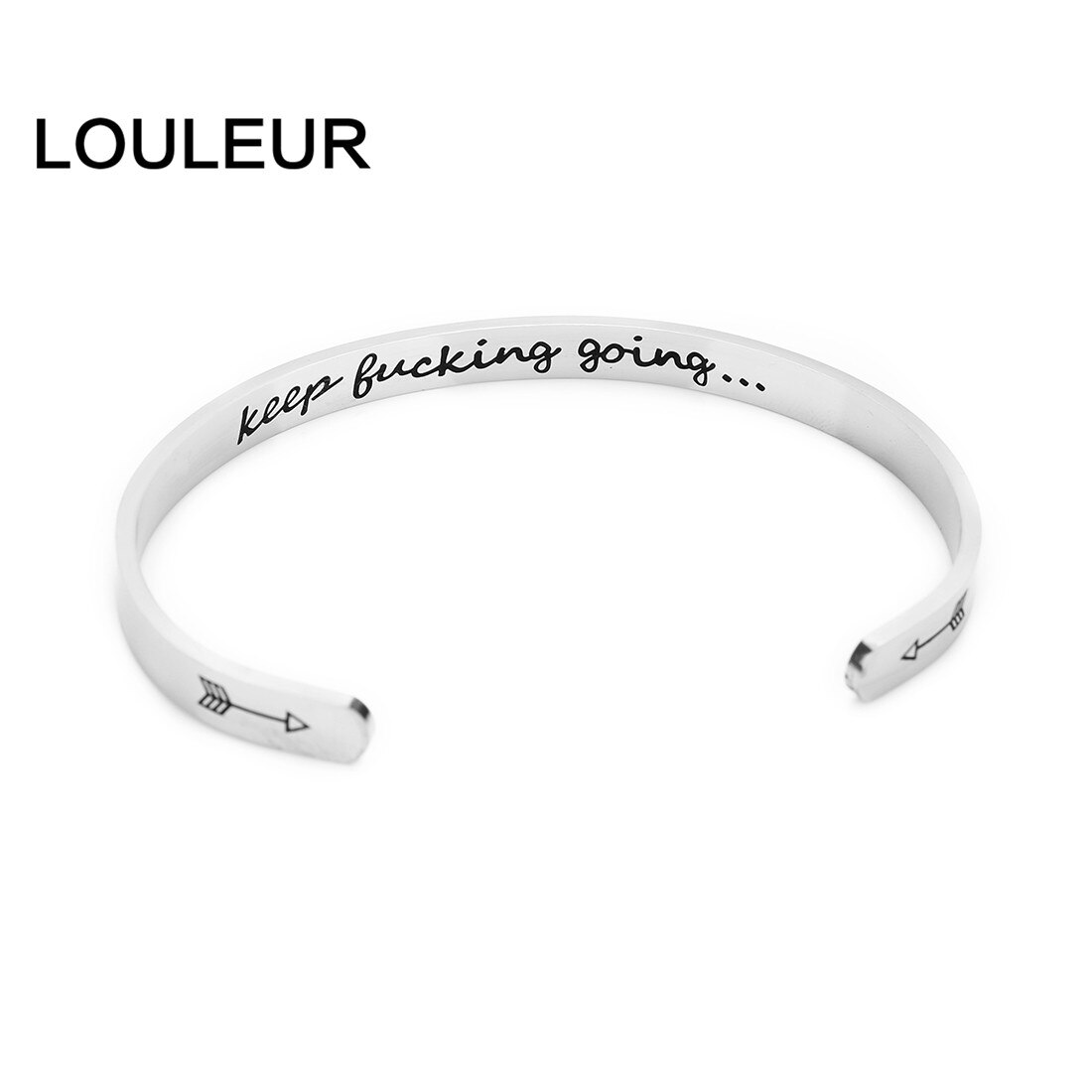 LOULEUR 6mm Breite halten buck gehen auf Edelstahl Armreif Schriftzug Schmuck Punk Männer Schmuck Armband Schriftzug Geschnitzt