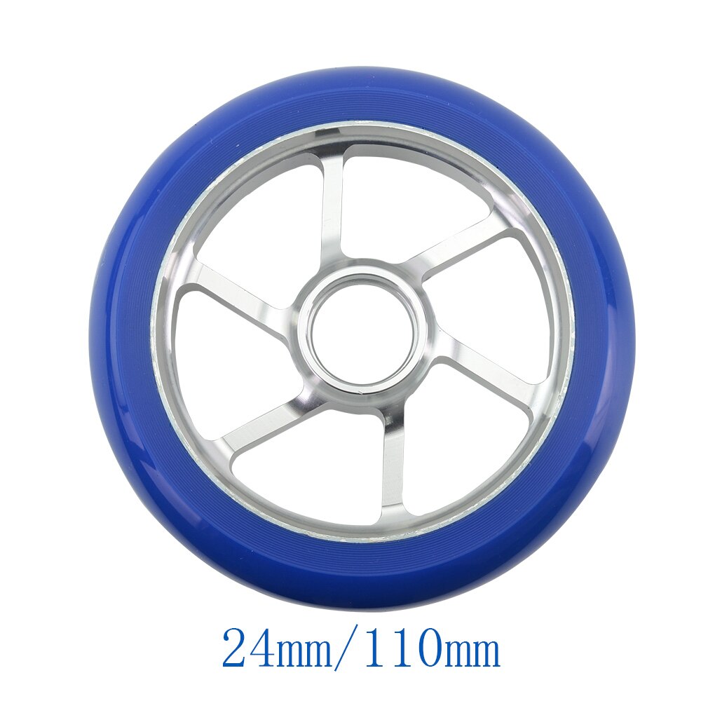 Stunt Scooter Wheels High elasticity PU Aluminium Alloy Steel Hub Scooter Wheel High elasticity Steel Hub Wheels 110mm 125mm: 24mm 2pcs BlueSilver