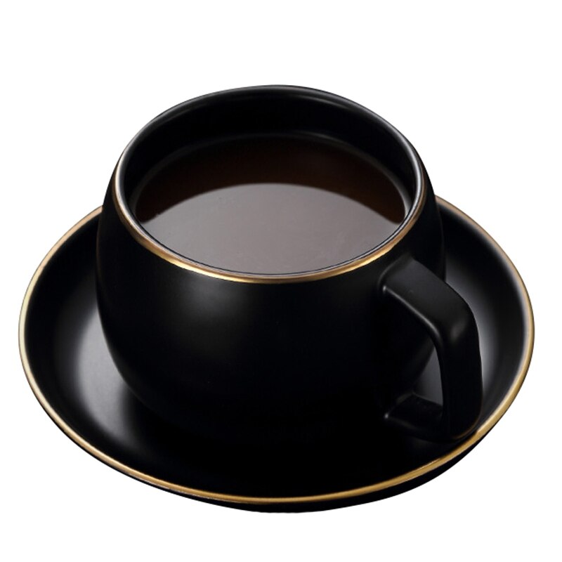 Ceramic Coffee Cup and Saucer Black Pigmented Porcelain Tea Cup Set