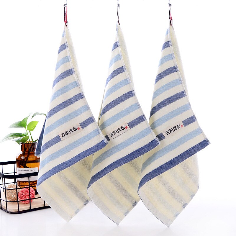 Puur Katoen Kleine Vierkante Handdoek Garen Doek 35*35Cm Absorberende Kinderen Gezicht Handdoek Sport Doekjes Snel Droog gestreepte Handdoek Reiniging: Blauw