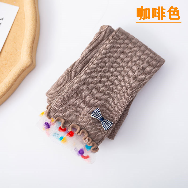 Leggings en dentelle de coton pour filles, pantalon coréen fin, à pois, pour enfants de 3 à 12 ans, printemps-automne: D / 3-5Y