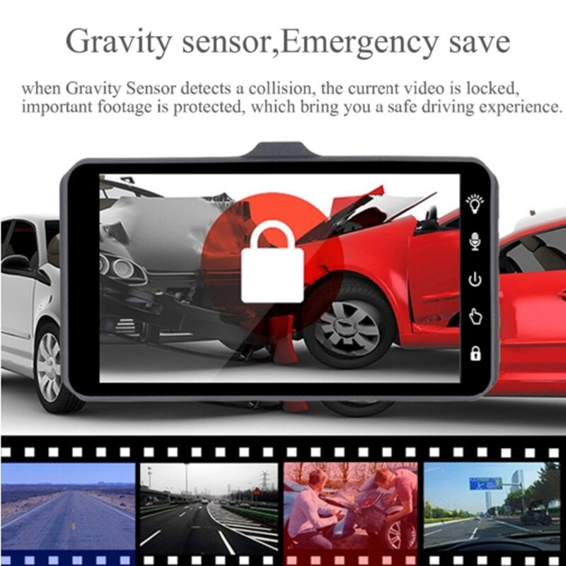 Dubbele dashcam voor en achter  hd 1080p 4 dashboardcamera, volledige  hd 170 ° groothoek achteruitrijcamera met g-sensor parkeersensor
