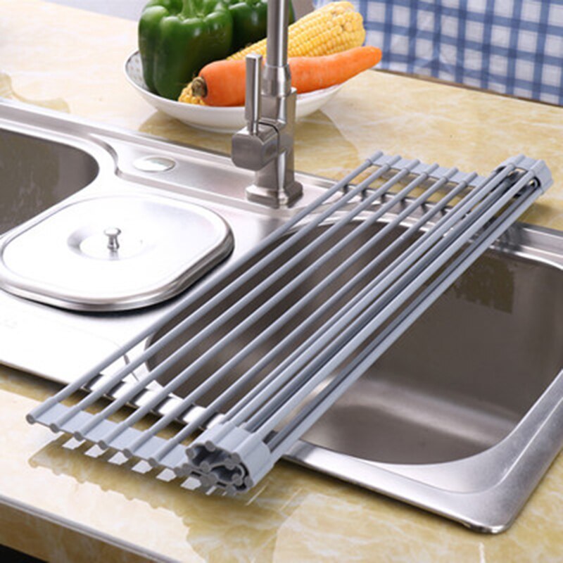 Foldable Dish Drying Rack Multi-Use Kitchen Silicone Drainer Over Sink Fruit Vegetable Meat Organizer Tray Drainer