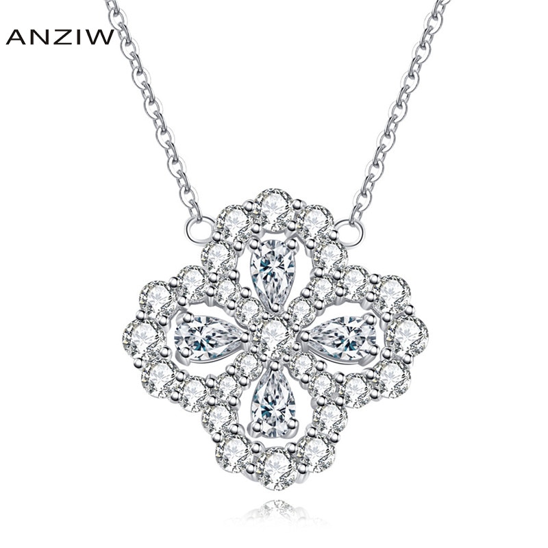 Luxe 925 en argent Sterling pendentif collier pour femmes quatre feuilles longue chaîne collier de bijoux de mariage collier de plata