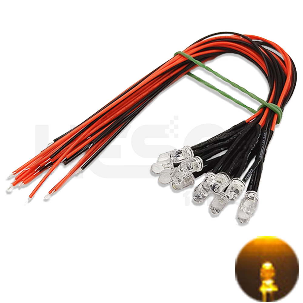 10 Uds 5mm LED 5-12V 20cm precableado blanco rojo verde azul amarillo UV RGB lámpara de diodo decoración diodos emisores de luz presoldados: YELLOW