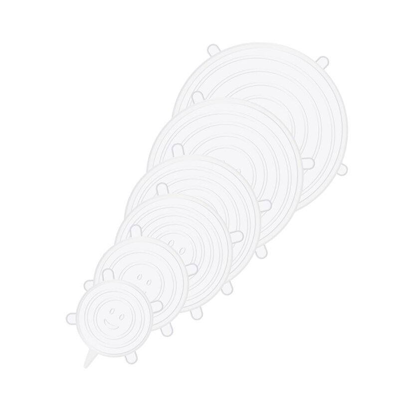 6 Stks/set Aanpasbaar Silicone Stretch Deksels Ronde Vierkante Covers Herbruikbare Voedsel Wrap Covers Afdichting Kom Voor Houden Voedsel Verse Kitchentool: White Round