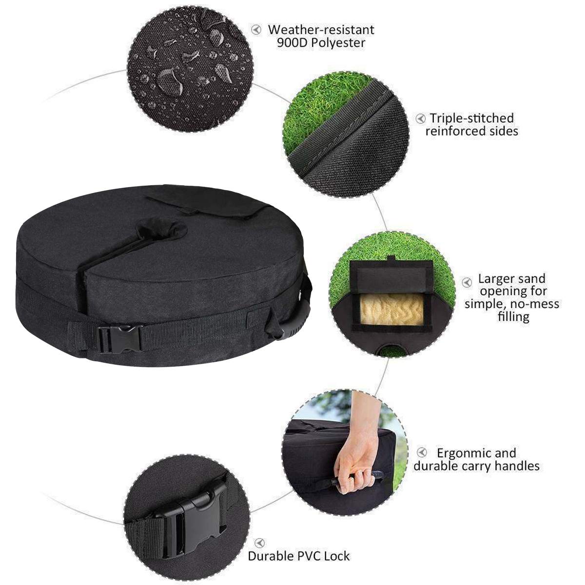 18*6inch Outdoor Patio Umbrella Base Weight Bag Weatherproof Parasol Umbrella Heavy Duty Sand Bags Stand Base for Home Hotel