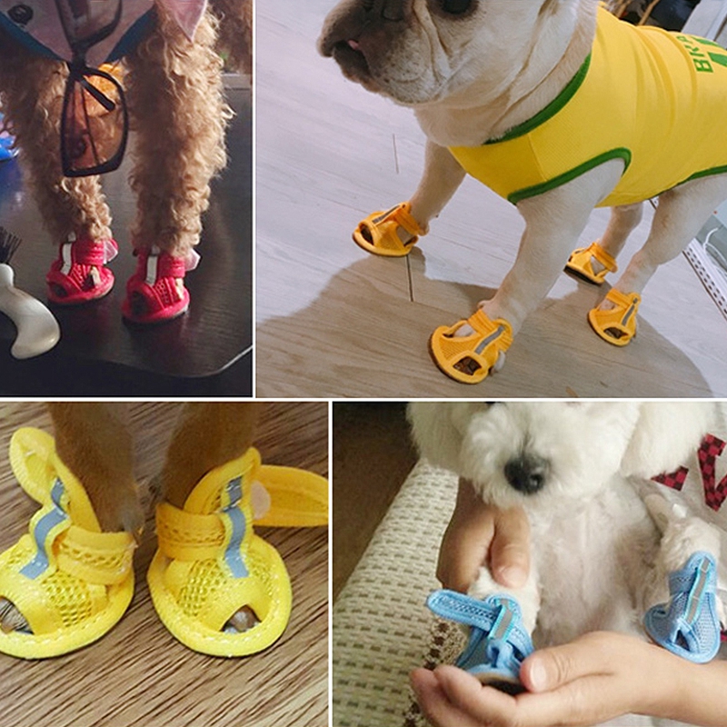 4 pz/set antiscivolo scarpe estive per cani sandali traspiranti Sneakers per cani di piccola taglia calzini per cani da compagnia cucciolo carino scarpe da gatto Sapato Cachorro