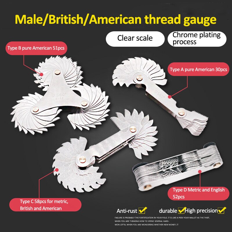 55-60 Graden Metrische Inch Schroefdraad Pitch Gauge Blade Gage Pitch Vouwen Voor Meten Gauging Tool Rvs schroef Gaug