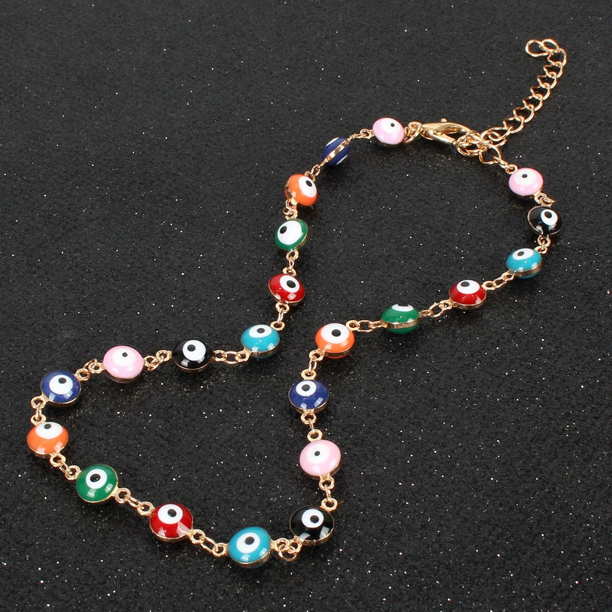 Enamel evil eye choker necklace, multicolor round beads, religious necklace, gold color, silver color, 32cm(12 5/8 , long, , 1 pieces