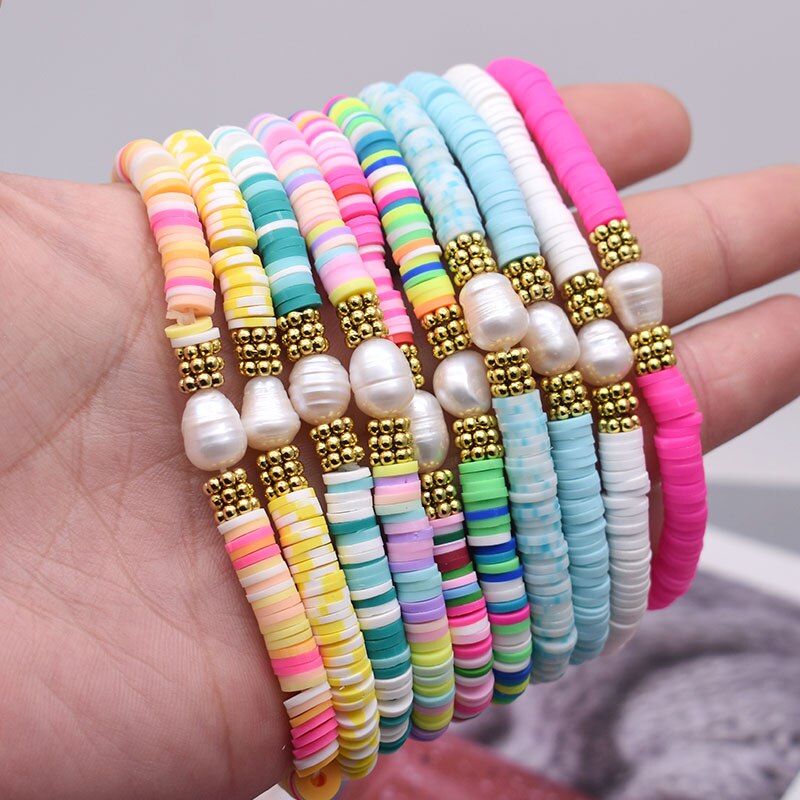 Boho parelbedelarmbanden van polymeerklei met 6mm kralen, armband voor dames, zomerse strandarmbanden, 2022
