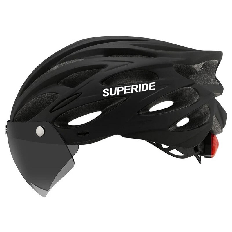 SUPERIDE Outdoor Cycling Helmet with Rearlight Unisex Mountain Road Bike Helmet Sports MTB Bicycle Helmet with Goggles &amp; Visor: Black