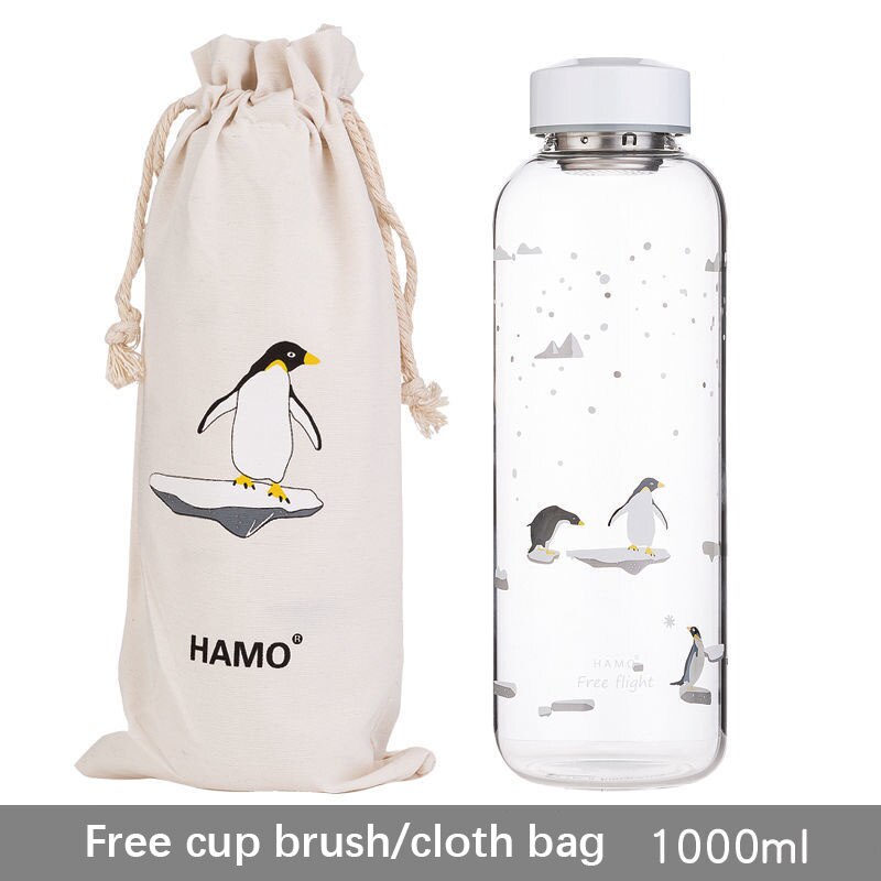 1000ml glazen waterflessen met filter, oceaan walvis zeehond met hoes, sportflessen, kampeerfles, tour drinkgerei borstel: Zakdeksel met filter 6