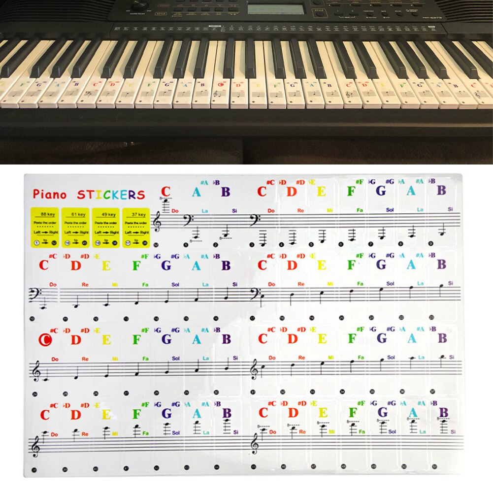 Transparent Piano Keyboard Stickers for 37/49/61/88 Keys Electronic Keyboard Removable Learning Notes Labels for Beginners
