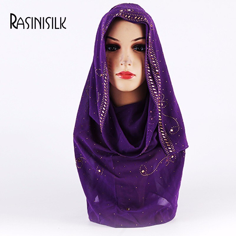 en promo | Promo! Foulard musulman en mousseline de soie pour femmes | Écharpe supérieure avec des strass et des diamants scintillants, écharpe longue et châle, foulard de style islamique malaisien: 8 blue purple