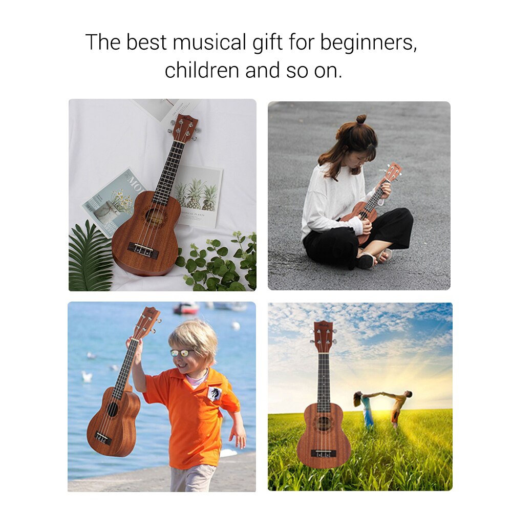 Muslady-Ukelele Soprano de madera de caoba, 21 pulgadas, con bolsa de transporte, sintonizador de cuerdas, púas de celuloide,