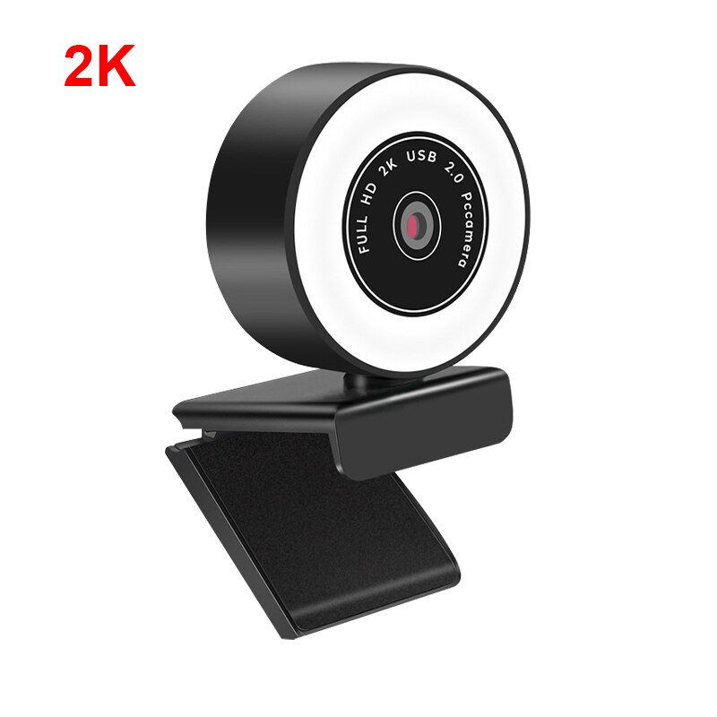 Mini Webcam Computer Camera 1080P 2K Webcam Autofocus Hd Vullen Licht Webcam Met Microfoon Led Ring licht Pc Camera: 2K