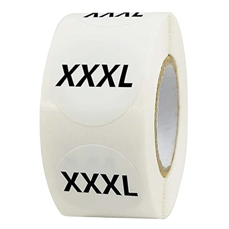 500 Pcs 1 Inch Kleding Maat Ronde Stickers Labels Wit Zelfklevende Stickers Met Zwarte Tekst 7 Kleding Maten, T Shirts Retail: XXXL