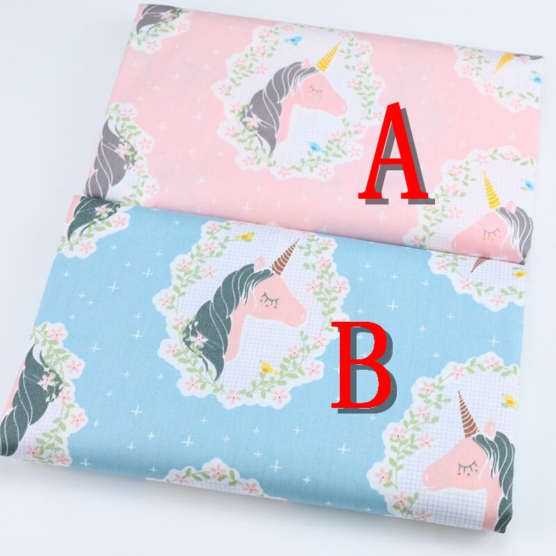 Pink Blue Unicorn Printed 100% Cotton Fabric For Baby Dress Tissus au Metre Diy Sewing Decor Tecido Telas para crib patchwork: A and B each 40x50cm
