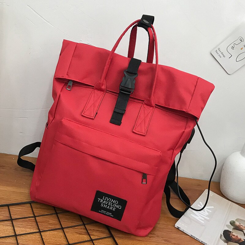 Preppy kvinder taske til skole teenagere pige vintage stilfuld skoletaske damer lærred stof skoletaske emale bogtaske mochila: Rød