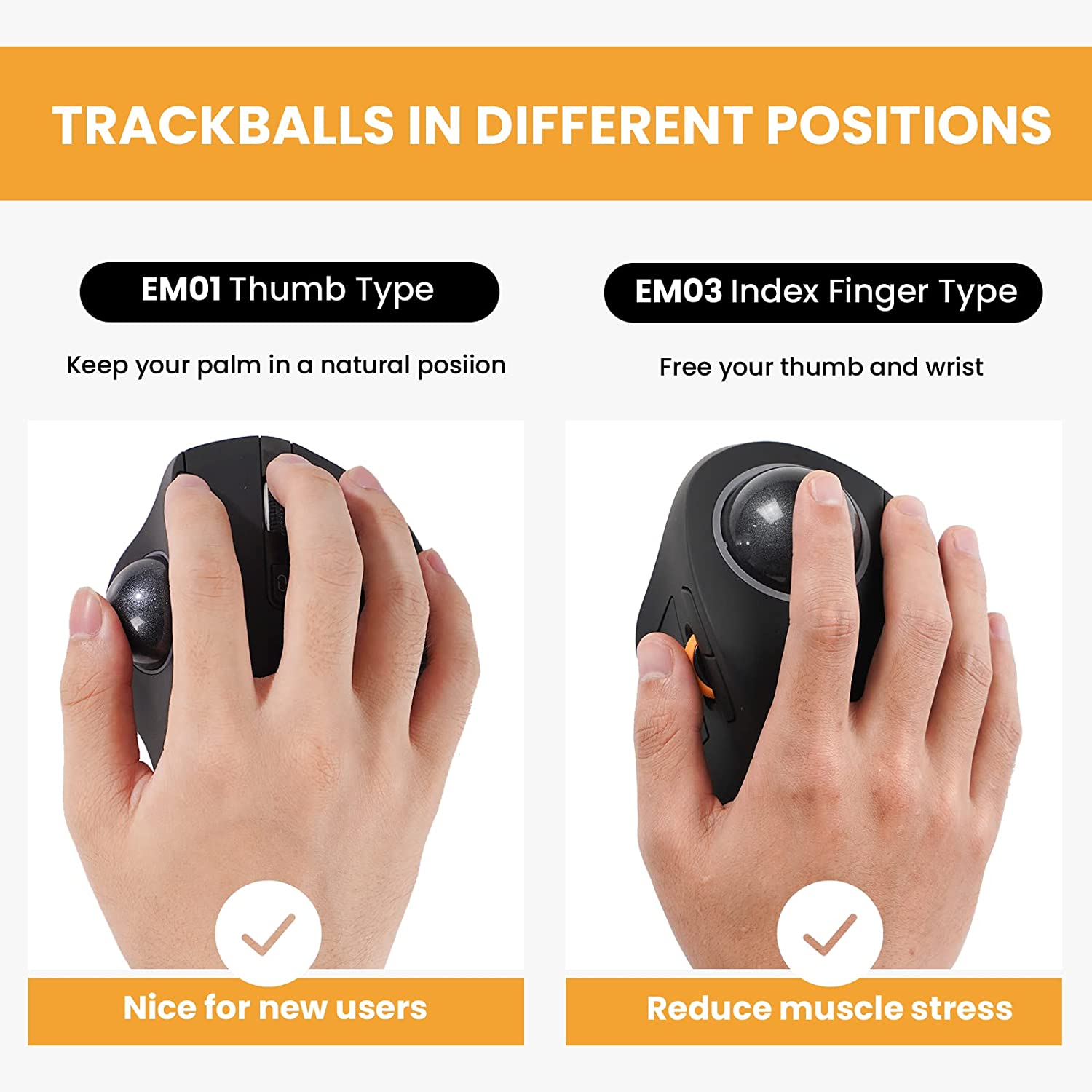 ProtoArc EM03 Draadloze Bluetooth Trackball-muis Oplaadbare ergonomische RGB-achtergrondverlichting Rollerball-muizen voor Windows Mac iPad