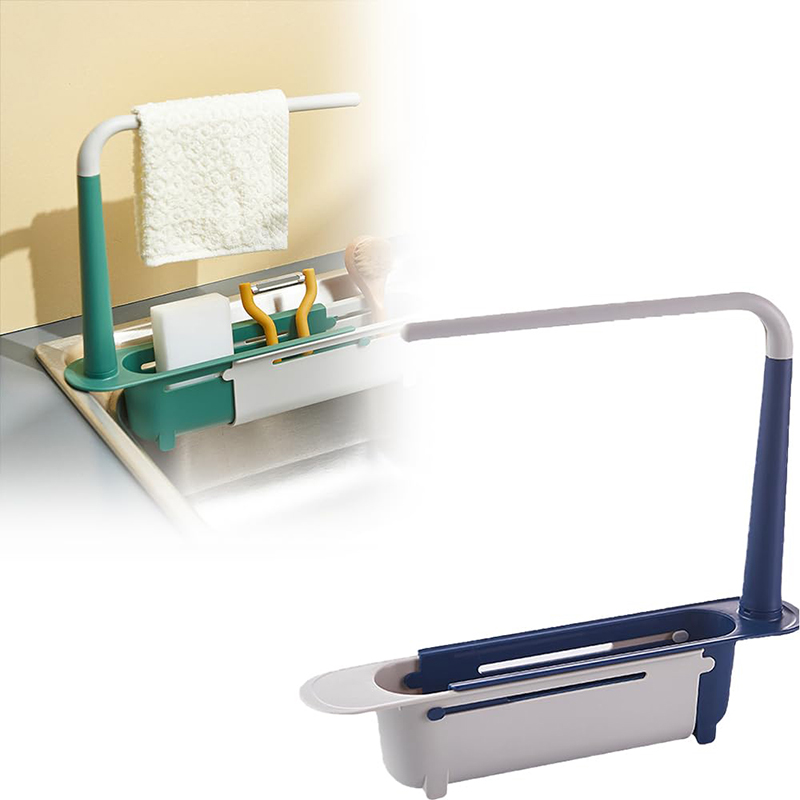 Telescopic Sink Shelf Kitchen Sink Drain Rack Storage Basket Kitchen Gadgets Accessories Tool Sinks Organizer Soap Sponge Holder: Chrome